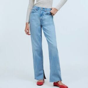 Madewell Jean Womens 24 Tall Blue Baggy Straight Leg Raw Slit Side Leg Hem